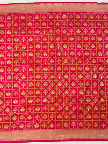 Banarasi Katan Silk Patola Saree | Rani Pink | Gold Zari | Handwoven | Silk Mark Certified | Ships from California